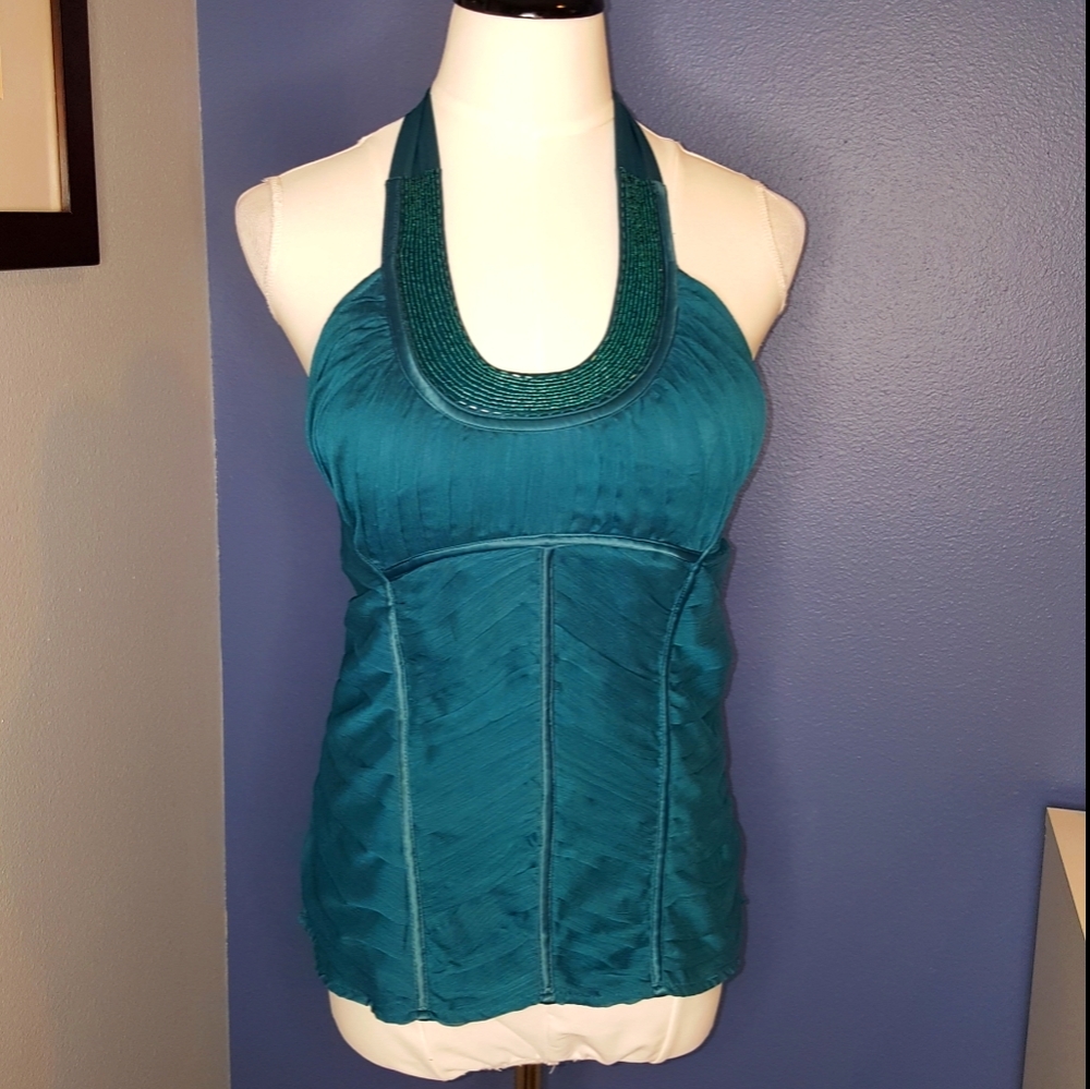 Bebe Green Beaded Neckline Halter Top